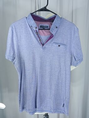 Ted Baker Men's Heather Light Blue Polo with Contrast denim and purple Trim